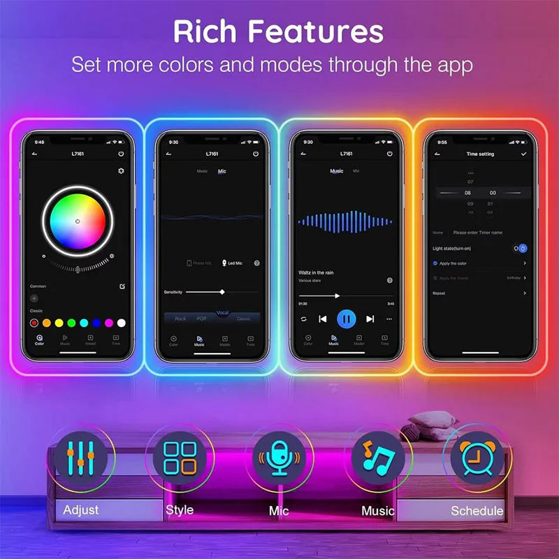 Ruban Néon LED Flexible RGB Connecté (Bluetooth / App / Télécommande)
