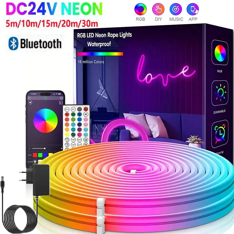 Ruban Néon LED Flexible RGB Connecté (Bluetooth / App / Télécommande)